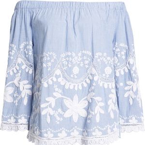 BLANKNYC off the shoulder embroidered top